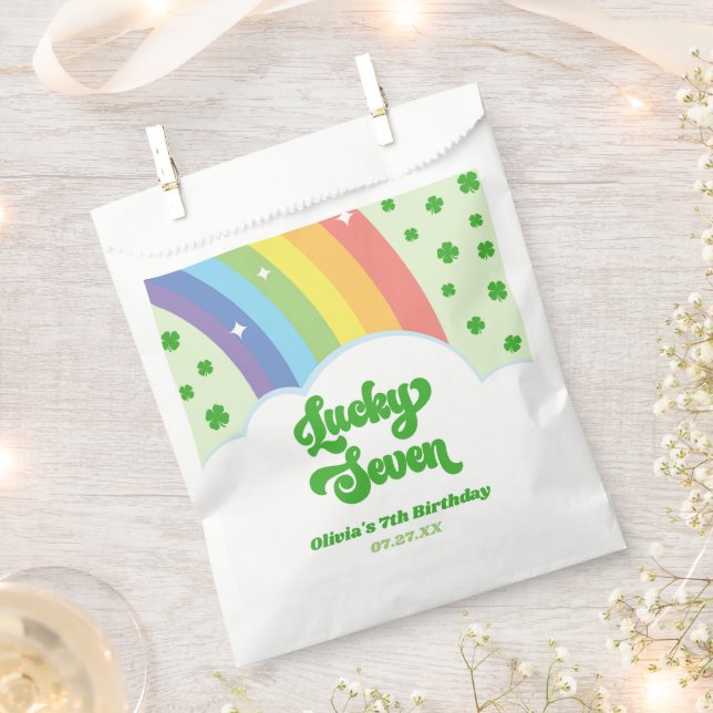 Lucky Seven Rainbow Clovers 7th Birthday Party Favor Bag (Clipped)