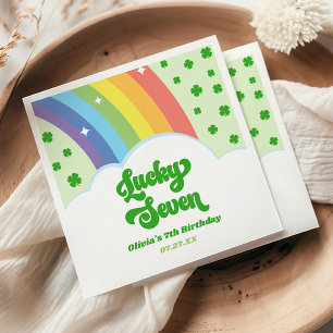 Lucky Seven Rainbow Clovers 7th Birthday Party Napkins