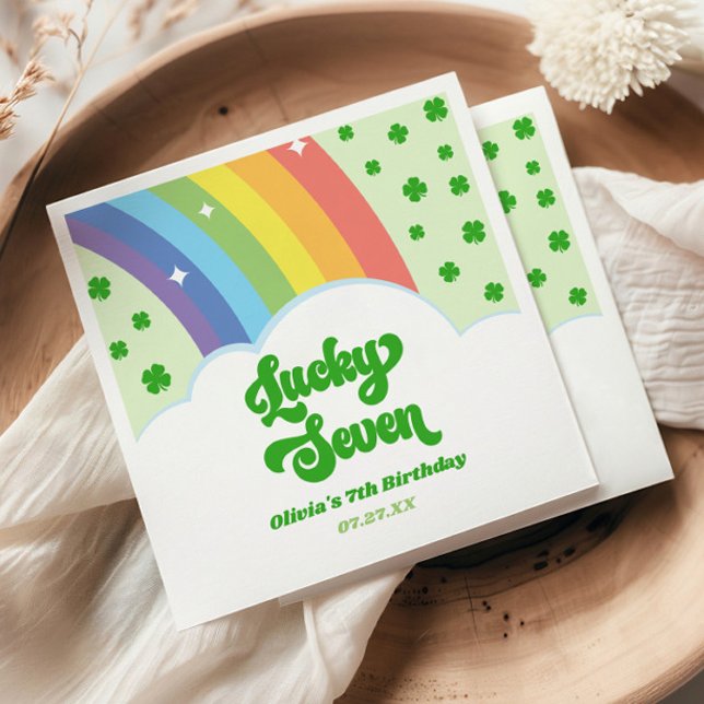 Lucky Seven Rainbow Clovers 7th Birthday Party Napkins (Creator Uploaded)