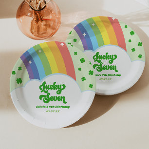 Lucky Seven Rainbow Clovers 7th Birthday Party Paper Plates
