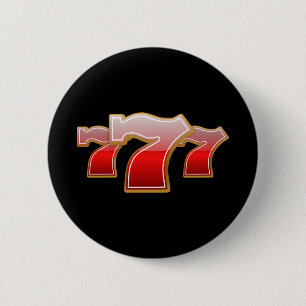 Lucky Seven - Red Sevens on Black Background Pinback Button