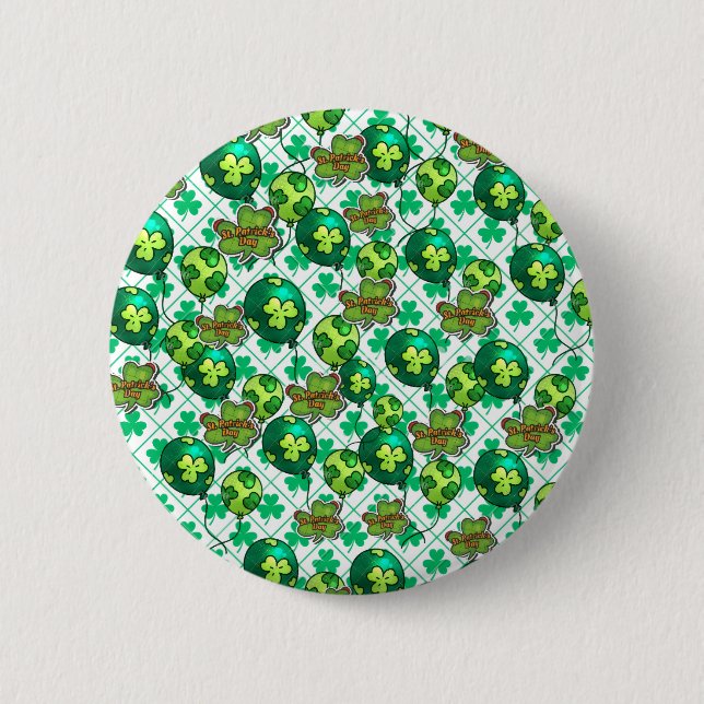 Lucky Shamrock Balloon St. Patrick’s Day Design 🍀 Button (Front)