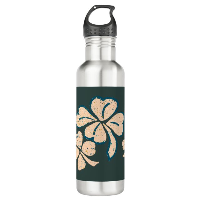 Lucky Shamrock Clover Green St. Patrick`s Day Stainless Steel Water Bottle (Front)