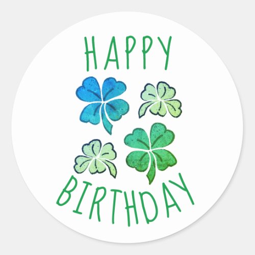 Lucky Shamrock Clover Happy Birthday Classic Round Sticker