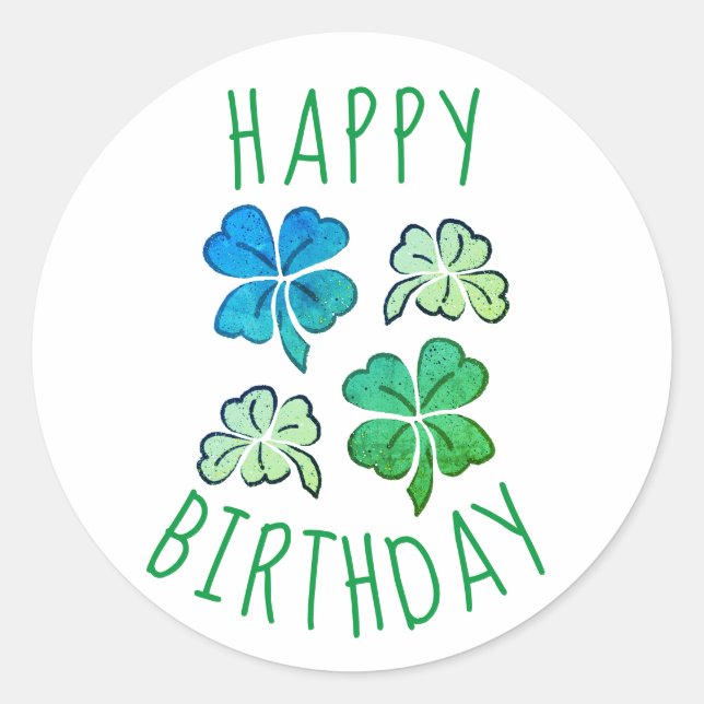 Lucky Shamrock Clover Happy Birthday Classic Round Sticker (Front)