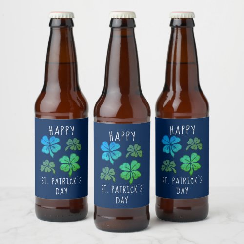 Lucky Shamrock Clover Happy St Patricks day  Beer Bottle Label