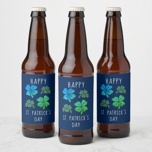 Lucky Shamrock Clover Happy St. Patrick`s day  Beer Bottle Label (Bottles)