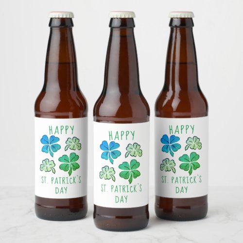 Lucky Shamrock Clover Happy St Patricks day Beer Bottle Label