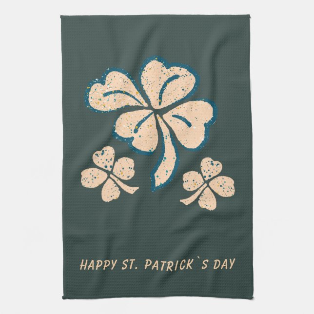 Lucky Shamrock Clover Happy St. Patrick`s Day Kitchen Towel (Vertical)
