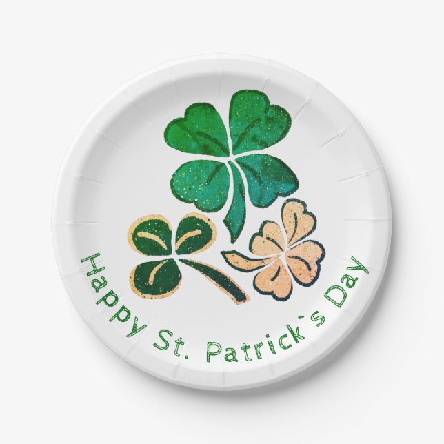 Lucky Shamrock Clover Happy St. Patrick`s day  Paper Plates (Front)