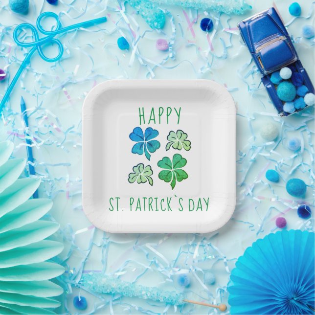Lucky Shamrock Clover Happy St. Patrick`s day Paper Plates (Party)