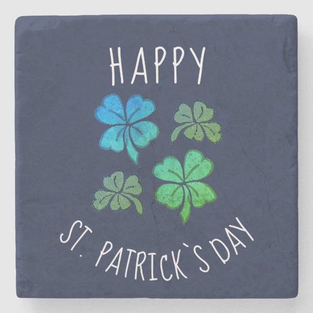 Lucky Shamrock Clover Happy St. Patrick`s day Stone Coaster (Front)