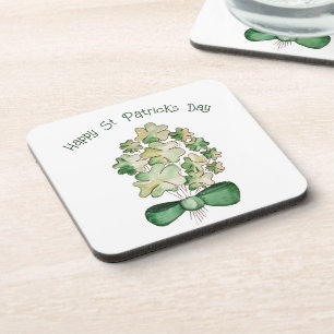 Lucky Shamrock Clover Watercolor Art Beverage Coaster