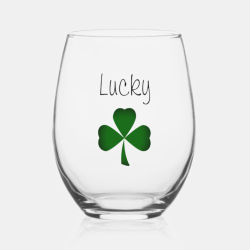 Lucky Shamrock Cute Green Clover St Patricks Day Stemless Wine Glass