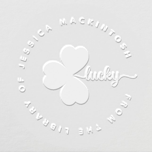 Lucky Shamrock Eleagnt Custom Name Library Book Embosser (Design)