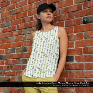 Lucky Shamrock Floral Minimalist Pattern Striped Tank Top
