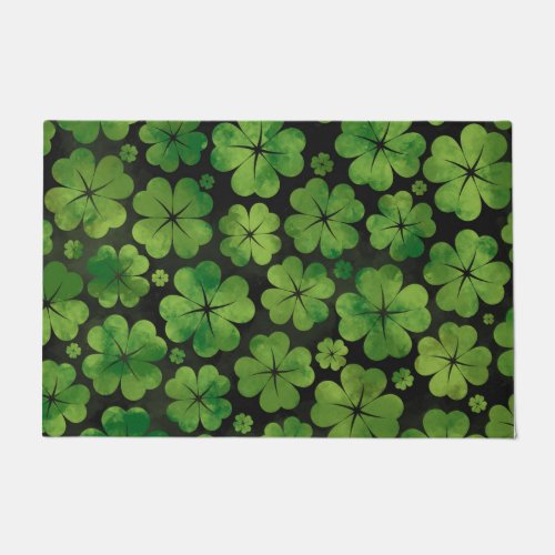 Lucky Shamrock Four_leaf Clover Pattern Watercolor Doormat