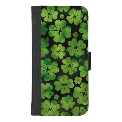 Lucky Shamrock Four_leaf Clover Pattern Watercolor iPhone 87 Plus Wallet Case