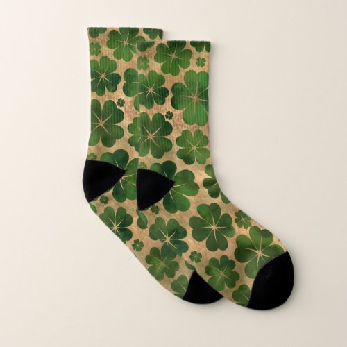 Lucky Shamrock Four_leaf Clover Pattern Watercolor Socks