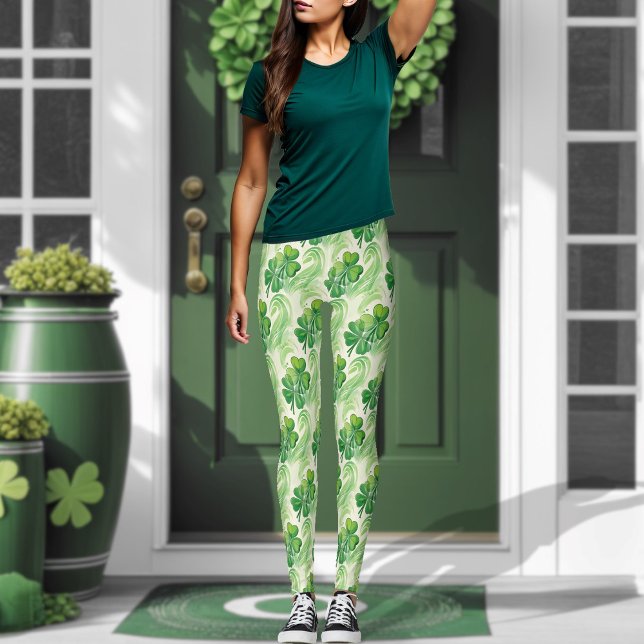 Lucky Shamrock Four Leaf Clover St Patricks Day Leggings (Creator Uploaded)