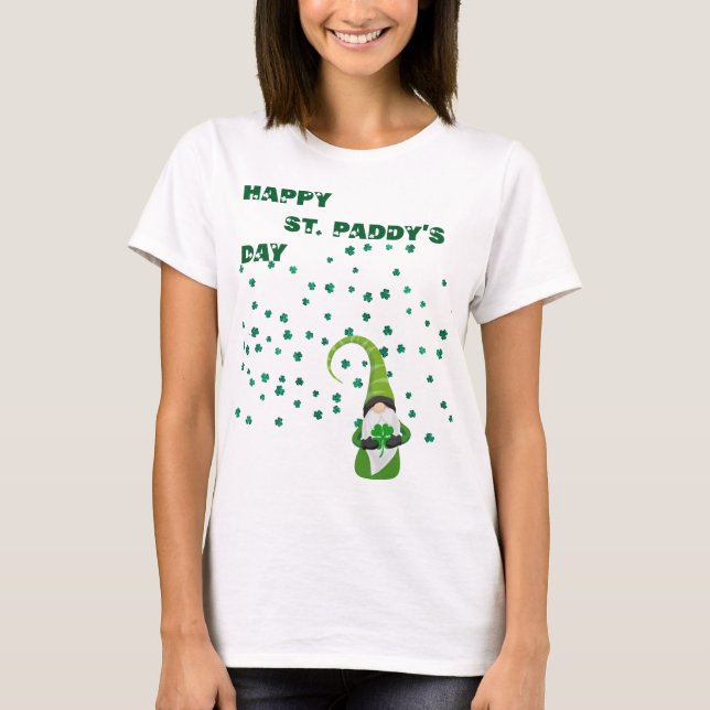 Lucky Shamrock Gnome St. Paddy's Day T-Shirt (Front)