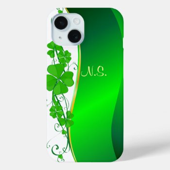 Lucky Shamrock Gold  Faux Glitter Wave Iphone 15 Case by Stangrit at Zazzle
