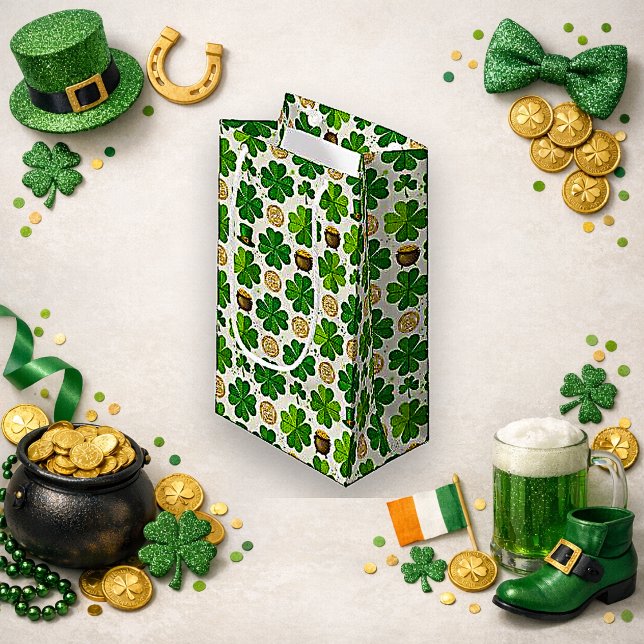 Lucky Shamrock Gold Pot Watercolor Pattern Small Gift Bag (Creator Uploaded)