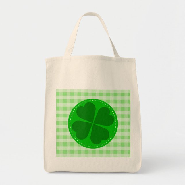 Lucky Shamrock Green Checkered Tote Bag (Front)