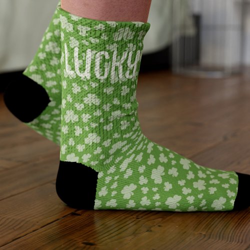 Lucky Shamrock Green Personalized Mens Socks