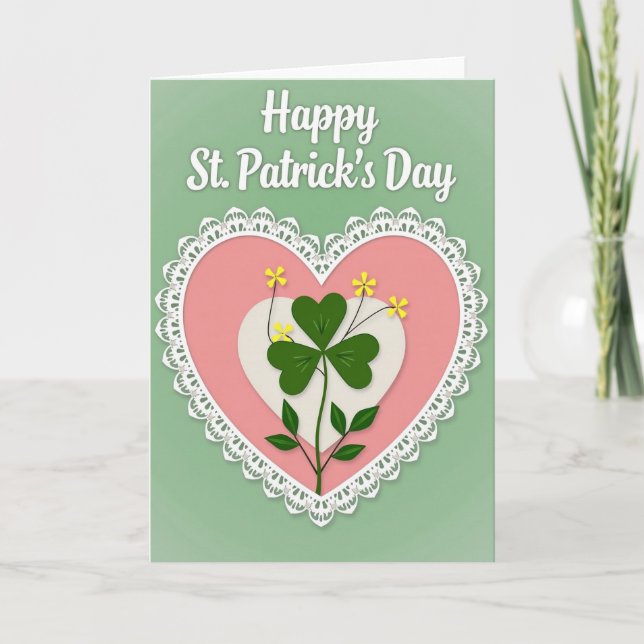 Lucky Shamrock Heart St Patricks Card (Front)