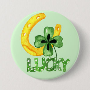 Lucky Shamrock & Horseshoe Button