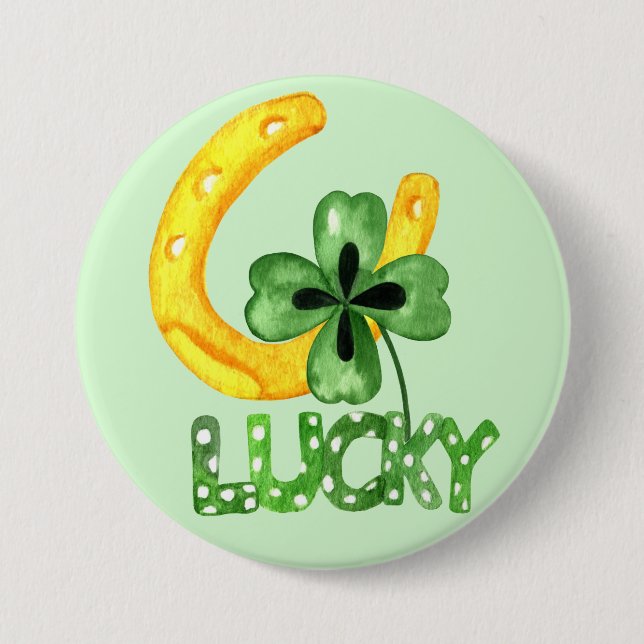 Lucky Shamrock & Horseshoe Button (Front)