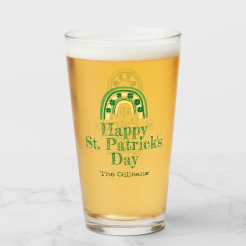 lucky Shamrock horseshoe St Patricks Day Beer Glass