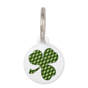 Lucky Shamrock in Green Argyle Diamond Plaid Pet Tag