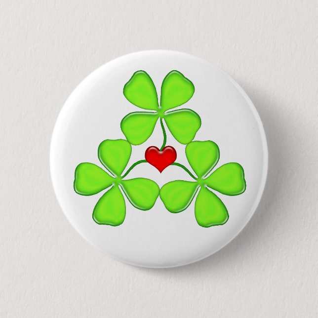 lucky shamrock Irish four-leaf clover St. Patrick Pinback Button (Front)