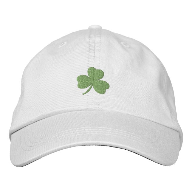 Lucky Shamrock Irish Green Embroidered Baseball Hat (Front)