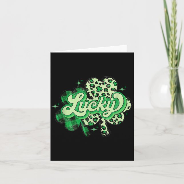 Lucky Shamrock Leopard,checkered Patricks Day Funn Card (Front)