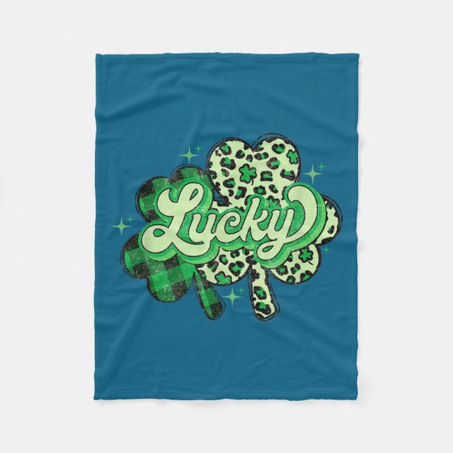 Lucky Shamrock Leopard,checkered Patricks Day Funn Fleece Blanket (Front)