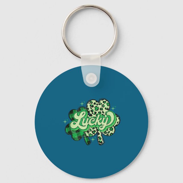 Lucky Shamrock Leopard,checkered Patricks Day Funn Keychain (Front)
