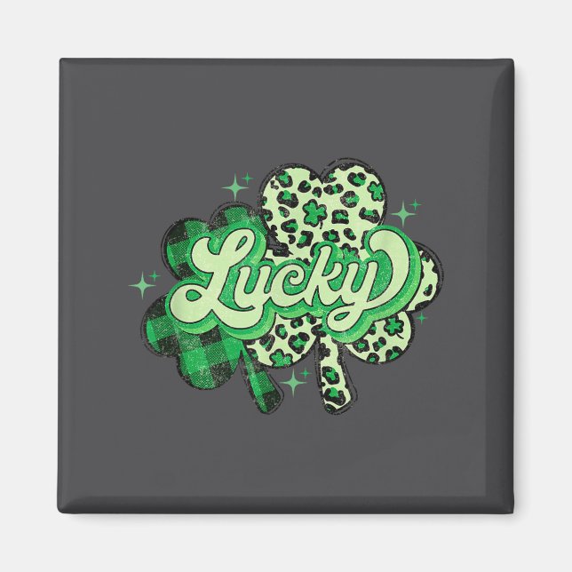 Lucky Shamrock Leopard,checkered Patricks Day Funn Magnet (Front)