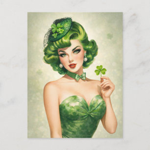 Lucky Shamrock Pin-Up Girl Postcard 