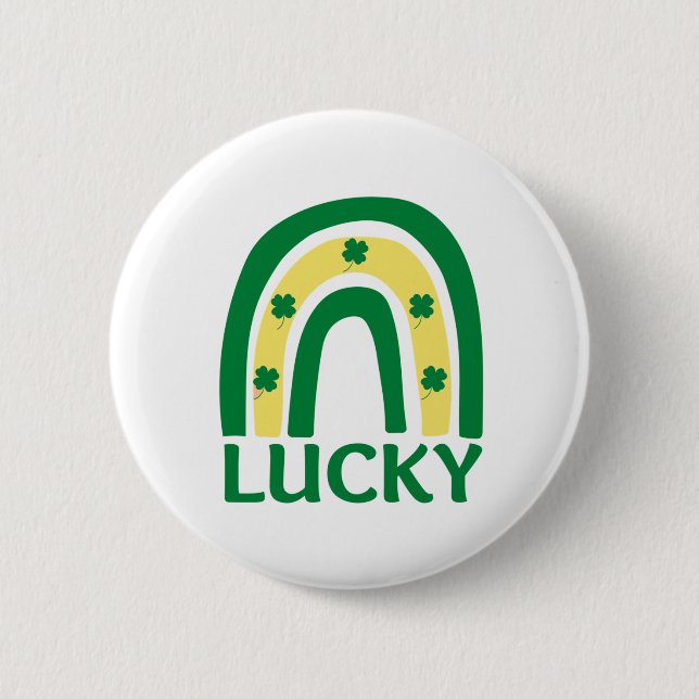 Lucky Shamrock Rainbow St Patricks Button (Front)
