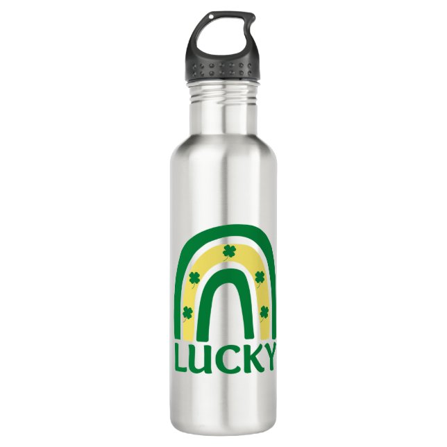 Lucky Shamrock Rainbow St Patricks Stainless Steel Water Bottle (Front)