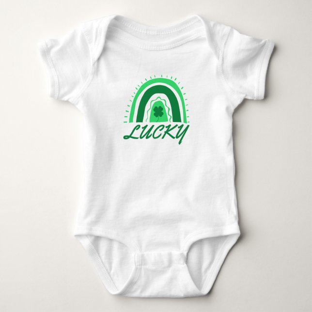Lucky Shamrock Rainbow St Patrick's T-Shirt Baby Bodysuit (Front)