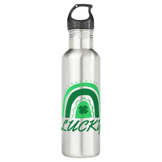 Lucky Shamrock Rainbow Stainless Steel Water Bottle (Front)
