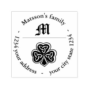 Lucky shamrock return address family monogram self-inking stamp