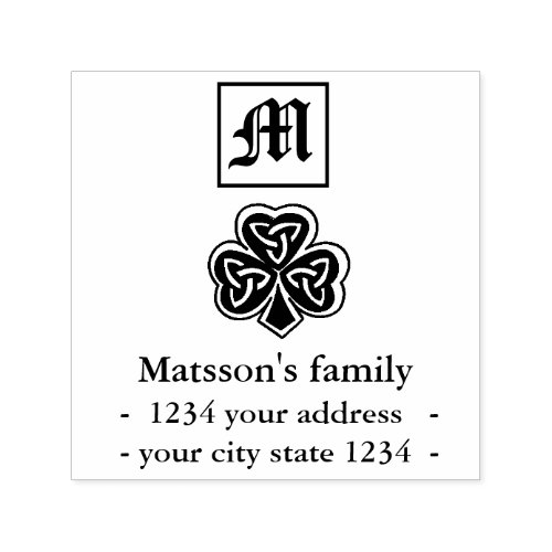 Lucky shamrock return address family monogram self self_inking stamp