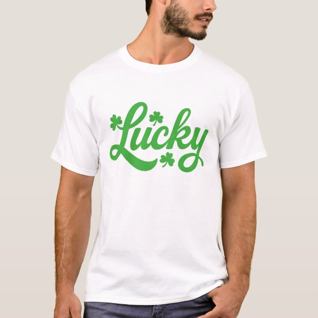 Lucky Shamrock Script St. Patrick's Day T-Shirt (Front)