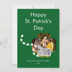 Lucky Shamrock Shape Photo St. Patricks Day Family Holiday Card