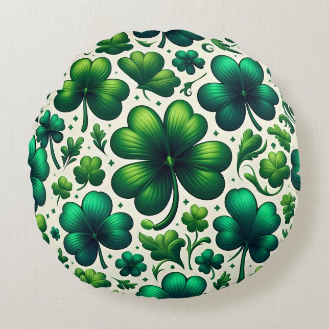 Lucky Shamrock St. Patrick’s Day Round Pillow (Front)
